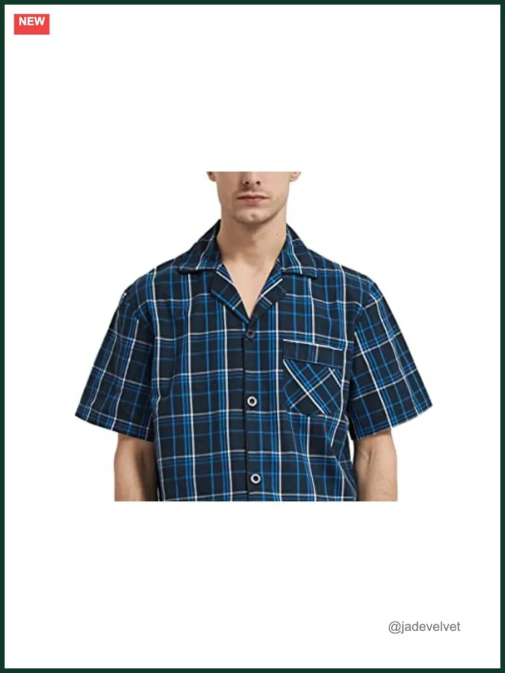 100% Cotton Mens Short Pajama Set Summer Loungewear Plaid Sleepwear